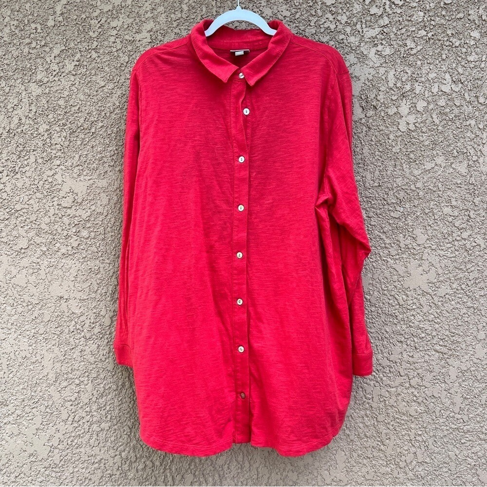 J. Jill 3X Plus Size Shirt Women's Red Long Sleeve Lightweight Button‎ Down Top